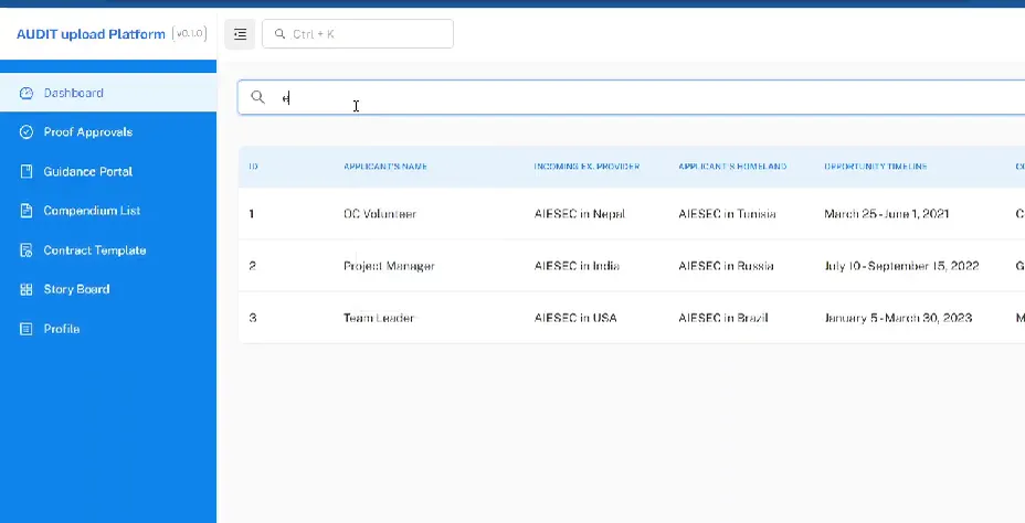 CRM Audit Platform screen for automated audit document management